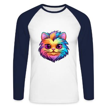 Britische Falte Kurzhaarkatze Bunte Karikatur Kawaii - Unisex Baseballshirt langarm - Weiß/Navy - Vorne - Nik (191cm)