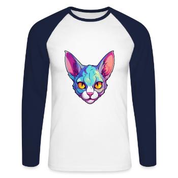 Chypre chat race aquarelle dessin animé kawaii animal de compagnie - T-shirt baseball manches longues Homme - blanc/marine - Devant - Nik (191cm)