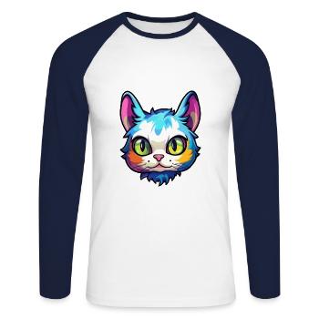 Schneeschuh Katze Rasse Aquarell Karikatur Kawaii Haustier - Unisex Baseballshirt langarm - Weiß/Navy - Vorne - Nik (191cm)
