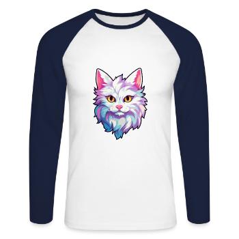 Turc Angora Chat Race Aquarelle Dessin Animé Kawaii - T-shirt baseball manches longues Homme - blanc/marine - Devant - Nik (191cm)
