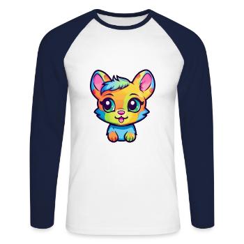 Bébé chat race aquarelle dessin animé kawaii animal de compagnie - T-shirt baseball manches longues Homme - blanc/marine - Devant - Nik (191cm)
