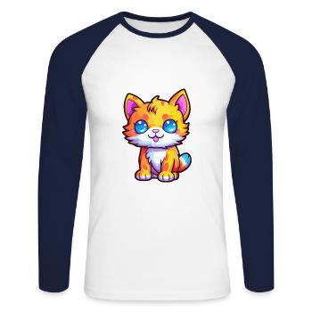 Munchkin Katze Rasse Aquarell Karikatur Kawaii Haustier - Unisex Baseballshirt langarm - Weiß/Navy - Vorne - Nik (191cm)