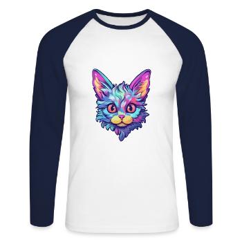 Laperm Cat Breed Aquarelle Cartoon Kawaii Pet - T-shirt baseball manches longues Homme - blanc/marine - Devant - Nik (191cm)