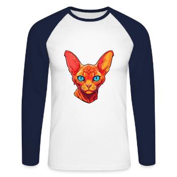 Rouge Devon Rex Cat Breed aquarelle Cartoon Kawaii - T-shirt baseball manches longues Homme - blanc/marine - Devant - Nik (191cm)