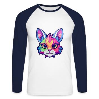 Khao Manee Cat Breed Aquarelle Cartoon Kawaii Pet - T-shirt baseball manches longues Homme - blanc/marine - Devant - Nik (191cm)