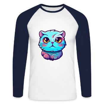 Scottish Fold Cat Breed aquarelle Cartoon Kawaii - T-shirt baseball manches longues Homme - blanc/marine - Devant - Nik (191cm)
