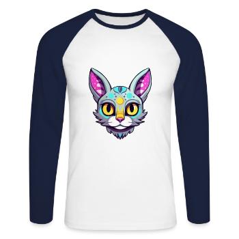 Égyptien Mau Cat race aquarelle dessin animé Kawaii - T-shirt baseball manches longues Homme - blanc/marine - Devant - Nik (191cm)