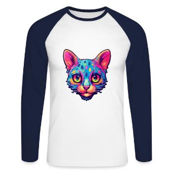 Burmilla Cat Breed aquarelle Cartoon Kawaii Pet - T-shirt baseball manches longues Homme - blanc/marine - Devant - Nik (191cm)