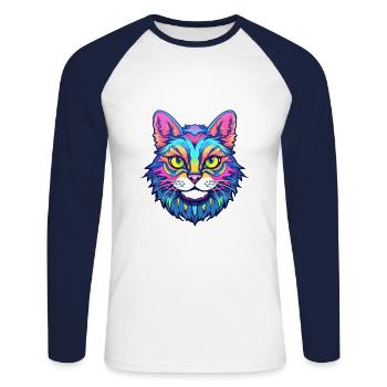 Highlander Katze Rasse Aquarell Karikatur Kawaii Haustier - Unisex Baseballshirt langarm - Weiß/Navy - Vorne - Nik (191cm)