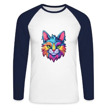 Diluer Calico Cat Breed aquarelle Cartoon Kawaii - T-shirt baseball manches longues Homme - blanc/marine - Devant - Nik (191cm)