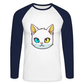 Burmese Cat Breed Watercolor Cartoon Kawaii Pet - Unisex Long Sleeve Baseball T-Shirt - white/navy - Front - Nik (191cm)