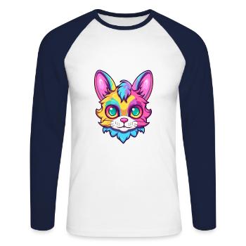 Birman sacré chat race aquarelle dessin animé Kawaii - T-shirt baseball manches longues Homme - blanc/marine - Devant - Nik (191cm)