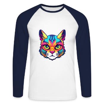German Rex Cat Breed Watercolor Cartoon Kawaii Pet - Unisex Long Sleeve Baseball T-Shirt - white/navy - Front - Nik (191cm)