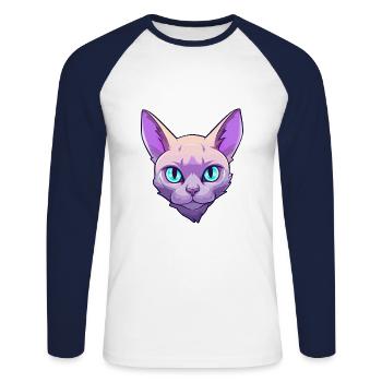 European Burmese Cat Watercolor Cartoon Kawaii - Unisex Long Sleeve Baseball T-Shirt - white/navy - Front - Nik (191cm)
