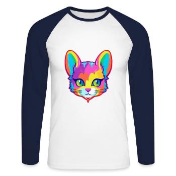 Asian Cat Breed Watercolor Cartoon Kawaii Pet - Unisex Long Sleeve Baseball T-Shirt - white/navy - Front - Nik (191cm)