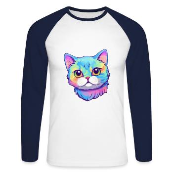 Brasilianische Kurzhaarkatze Aquarell Karikatur Kawaii - Unisex Baseballshirt langarm - Weiß/Navy - Vorne - Nik (191cm)