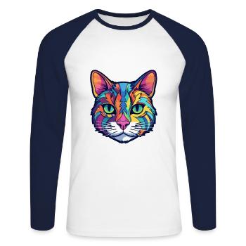American Wirehair Cat Watercolor Cartoon Kawaii - Unisex Long Sleeve Baseball T-Shirt - white/navy - Front - Nik (191cm)