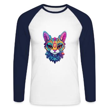 Arabian Egyptian Mau Cat Watercolor Cartoon Kawaii - Unisex Long Sleeve Baseball T-Shirt - white/navy - Front - Nik (191cm)