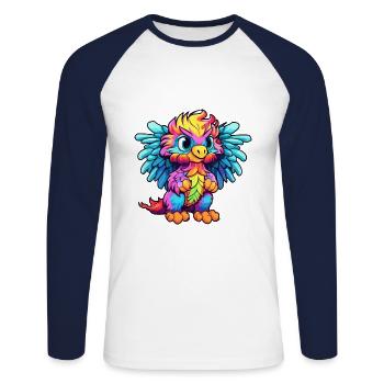Griffon Aquarelle Colorée Dessin Animé Kawaii Animal - T-shirt baseball manches longues Homme - blanc/marine - Devant - Nik (191cm)