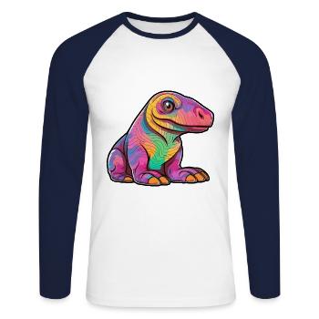 Komodo Dragon Aquarelle Colorée Dessin Animé Kawaii A - T-shirt baseball manches longues Homme - blanc/marine - Devant - Nik (191cm)