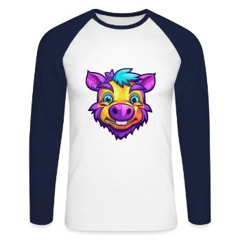 Boar Colorful Watercolor Cartoon Kawaii Animal - Unisex Long Sleeve Baseball T-Shirt - white/navy - Front - Nik (191cm)