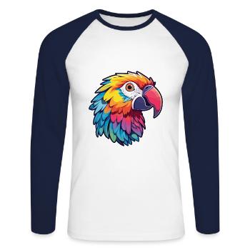 Parrot Colorful Watercolor Cartoon Kawaii Animal - Unisex Long Sleeve Baseball T-Shirt - white/navy - Front - Nik (191cm)