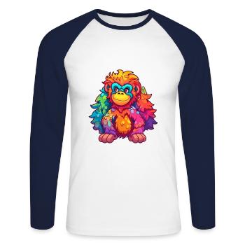 Orang-outan Aquarelle Colorée Dessin Animé Kawaii Anima - T-shirt baseball manches longues Homme - blanc/marine - Devant - Nik (191cm)