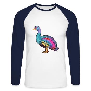 Pintade colorée aquarelle dessin animé Kawaii Ani - T-shirt baseball manches longues Homme - blanc/marine - Devant - Nik (191cm)