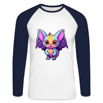 Fledermaus buntes Aquarell Cartoon Kawaii Tier - Unisex Baseballshirt langarm - Weiß/Navy - Vorne - Nik (191cm)