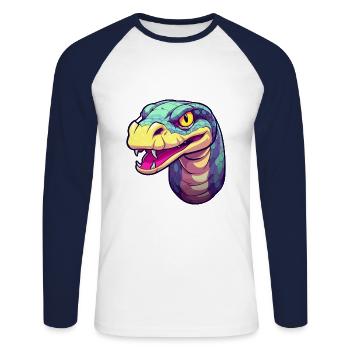 Anaconda Aquarelle Colorée Dessin Animé Kawaii Animal - T-shirt baseball manches longues Homme - blanc/marine - Devant - Nik (191cm)