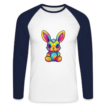 Lapin Aquarelle Colorée Dessin Animé Kawaii Animal - T-shirt baseball manches longues Homme - blanc/marine - Devant - Nik (191cm)