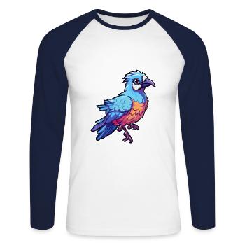 Blue Jay Colorful Watercolor Cartoon Kawaii Animal - Unisex Long Sleeve Baseball T-Shirt - white/navy - Front - Nik (191cm)