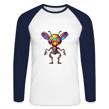 Ant Colorful Watercolor Cartoon Kawaii Animal - Unisex Long Sleeve Baseball T-Shirt - white/navy - Front - Nik (191cm)