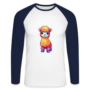 Alpaga Aquarelle Colorée Dessin Animé Kawaii Animal - T-shirt baseball manches longues Homme - blanc/marine - Devant - Nik (191cm)