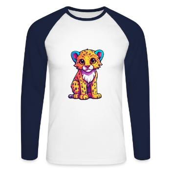 Gepard buntes Aquarell Cartoon Kawaii Tier - Unisex Baseballshirt langarm - Weiß/Navy - Vorne - Nik (191cm)