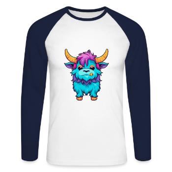 Yak Colorful Watercolor Cartoon Kawaii Animal - Unisex Long Sleeve Baseball T-Shirt - white/navy - Front - Nik (191cm)