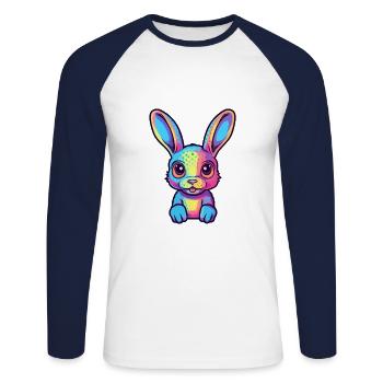 Rabbit Colorful Watercolor Cartoon Kawaii Animal - Unisex Long Sleeve Baseball T-Shirt - white/navy - Front - Nik (191cm)