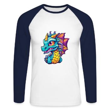 Dragon Aquarelle Colorée Dessin Animé Kawaii Animal - T-shirt baseball manches longues Homme - blanc/marine - Devant - Nik (191cm)