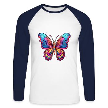 Schmetterling Bunte Aquarell-Karikatur Kawaii Anima - Unisex Baseballshirt langarm - Weiß/Navy - Vorne - Nik (191cm)