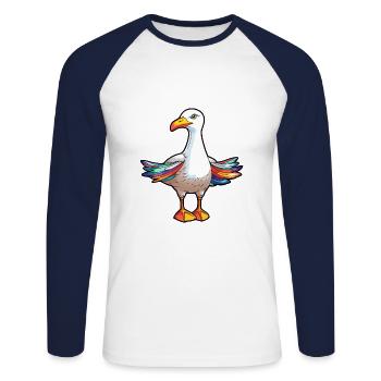Mouette colorée aquarelle dessin animé kawaii Animal - T-shirt baseball manches longues Homme - blanc/marine - Devant - Nik (191cm)