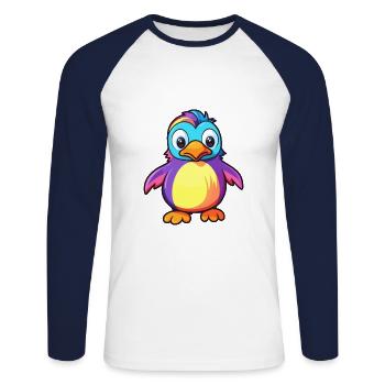Penguin Colorful Watercolor Cartoon Kawaii Animal - Unisex Long Sleeve Baseball T-Shirt - white/navy - Front - Nik (191cm)