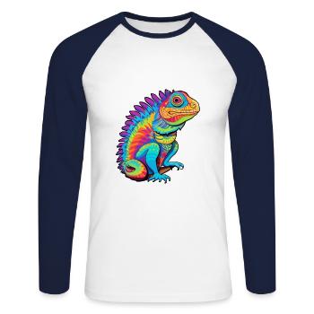 Iguana Colorful Watercolor Cartoon Kawaii Animal - Unisex Long Sleeve Baseball T-Shirt - white/navy - Front - Nik (191cm)