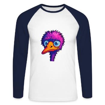 Strauß buntes Aquarell Cartoon Kawaii Tier - Unisex Baseballshirt langarm - Weiß/Navy - Vorne - Nik (191cm)