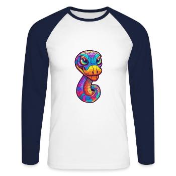 Cobra Aquarelle Colorée Dessin Animé Kawaii Animal - T-shirt baseball manches longues Homme - blanc/marine - Devant - Nik (191cm)