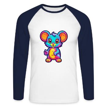 Mouse Colorful Watercolor Cartoon Kawaii Animal - Unisex Long Sleeve Baseball T-Shirt - white/navy - Front - Nik (191cm)