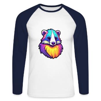 Blaireau Aquarelle Colorée Dessin Animé Kawaii Animal - T-shirt baseball manches longues Homme - blanc/marine - Devant - Nik (191cm)
