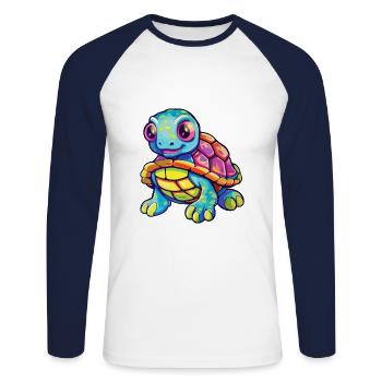 Turtle Colorful Watercolor Cartoon Kawaii Animal - Unisex Long Sleeve Baseball T-Shirt - white/navy - Front - Nik (191cm)