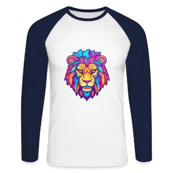 Lion Aquarelle Colorée Dessin Animé Kawaii Animal - T-shirt baseball manches longues Homme - blanc/marine - Devant - Nik (191cm)