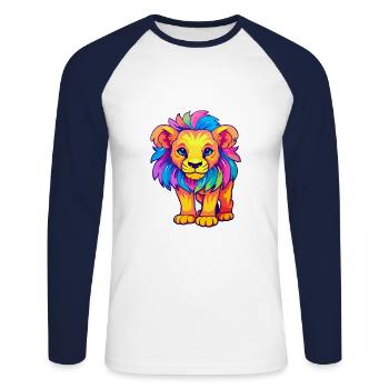 Lion Aquarelle Colorée Dessin Animé Kawaii Animal - T-shirt baseball manches longues Homme - blanc/marine - Devant - Nik (191cm)