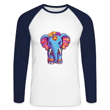 Elephant Colorful Watercolor Cartoon Kawaii Animal - Unisex Long Sleeve Baseball T-Shirt - white/navy - Front - Nik (191cm)